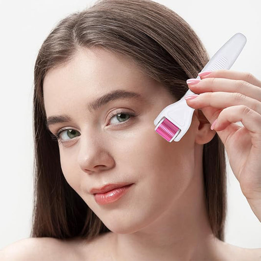 Zentheca – RenewGlow Microneedling Roller being used by a woman to rejuvenate her skin.