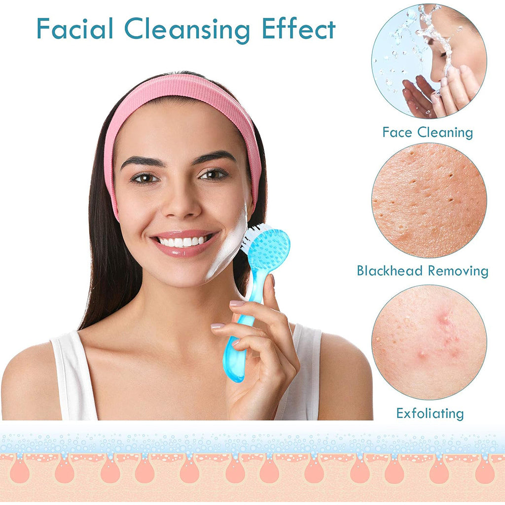 Zentheca – Dual-Head Manual Facial Cleansing Brush in use for effective face cleaning, blackhead removal, and exfoliating.