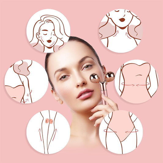 Zentheca – JadeLift Gua Sha Massage Tool with facial massage illustrations and a woman using a beauty tool