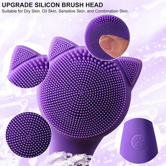 Zentheca – Electric Facial Brush purple silicone brush head for all skin types, promoting deep cleansing and exfoliation.