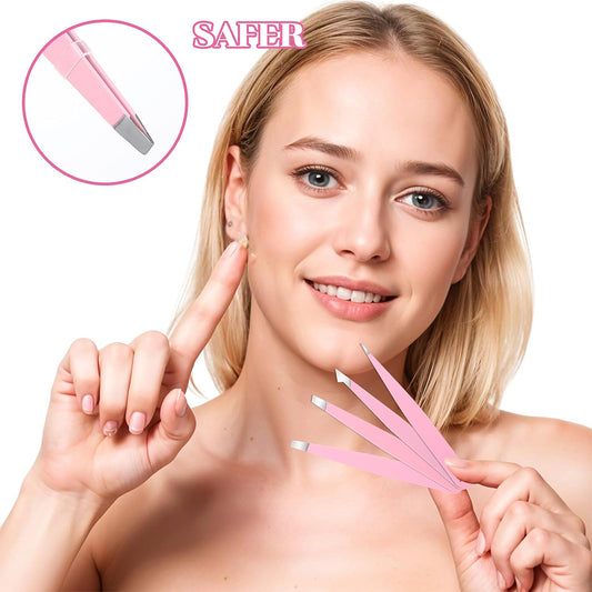 Zentheca – Eyebrow Tweezer Set displayed by a woman, showcasing precision tweezers for shaping brows.