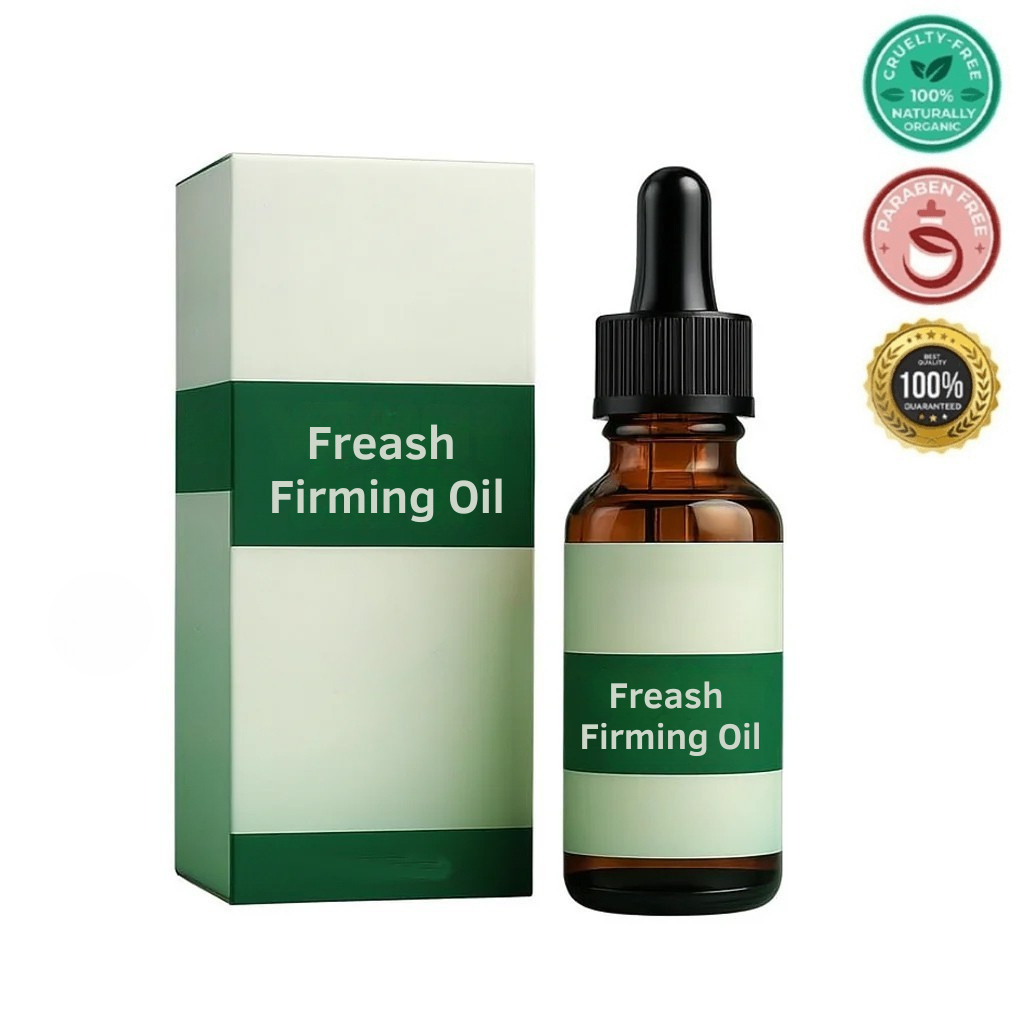 Elite Fresh Firming Oil bottle and box, showcasing plant-based skincare benefits for hydration and smooth skin.