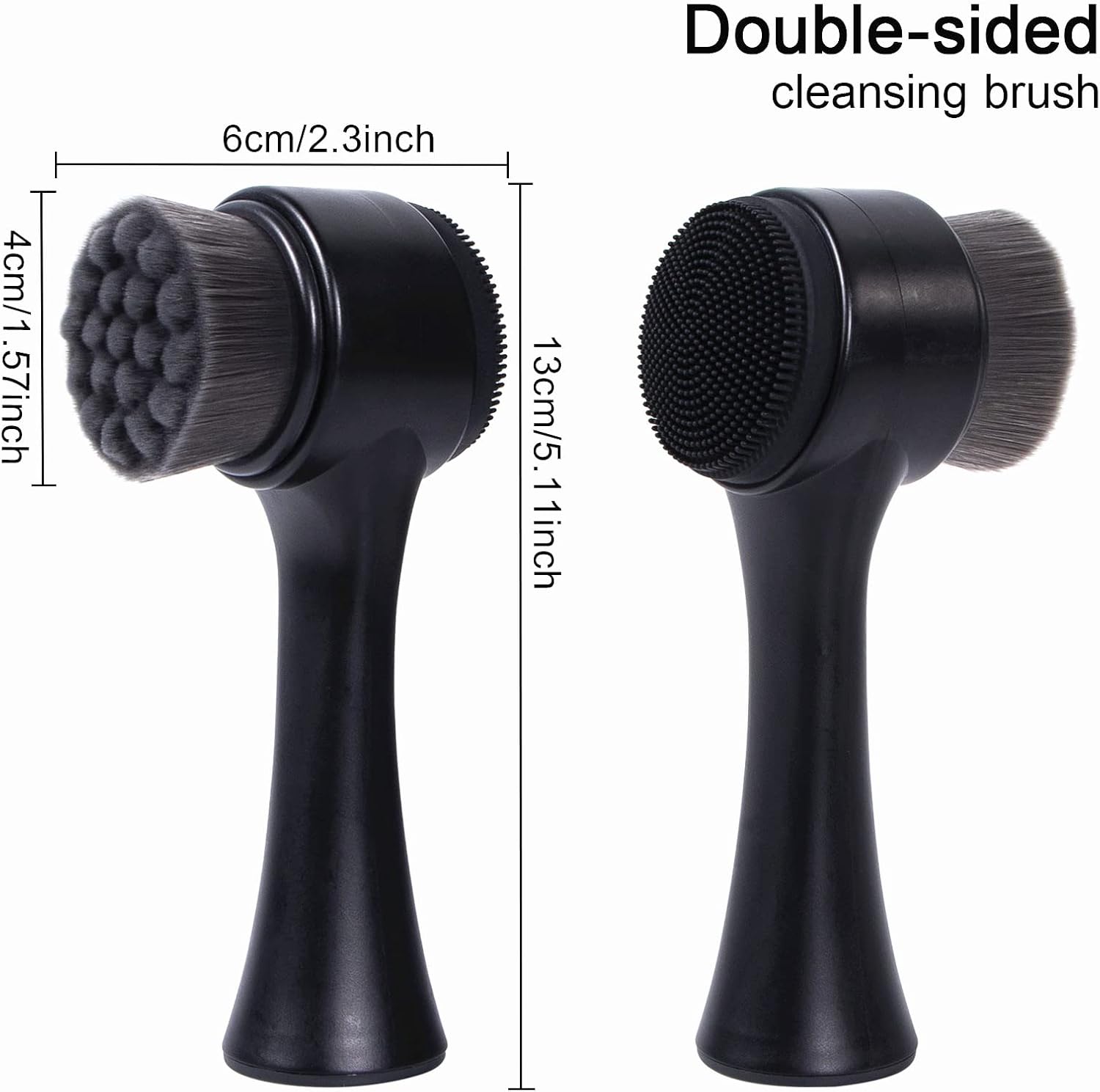 Zentheca Dual-Face Deep Pore Cleansing Brush showcasing double-sided design with soft bristles and silicone for effective cleansing.