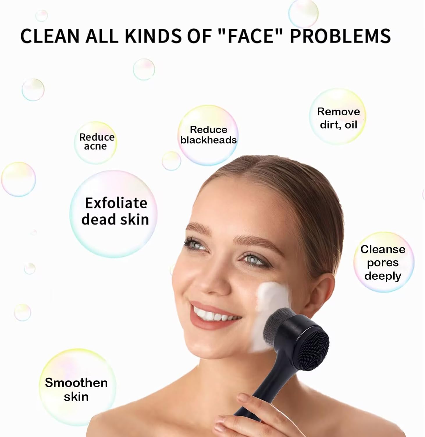Zentheca Dual-Face Deep Pore Cleansing Brush with benefits like exfoliating dead skin and cleansing pores deeply.