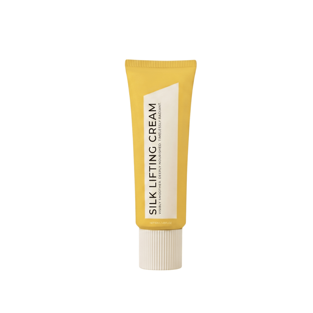 Silk Lifting Cream tube showcasing its silky texture for firmer and smoother skin.