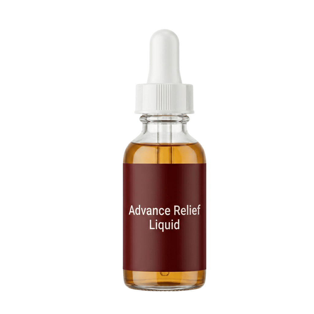 Bottle of Advance Relief Liquid for nourishing and refreshing skin care routines.