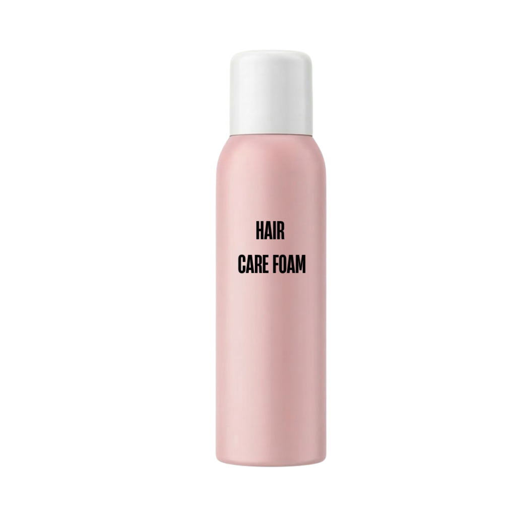 Hair Care Foam bottle with pink design for gentle hair and skin treatment.