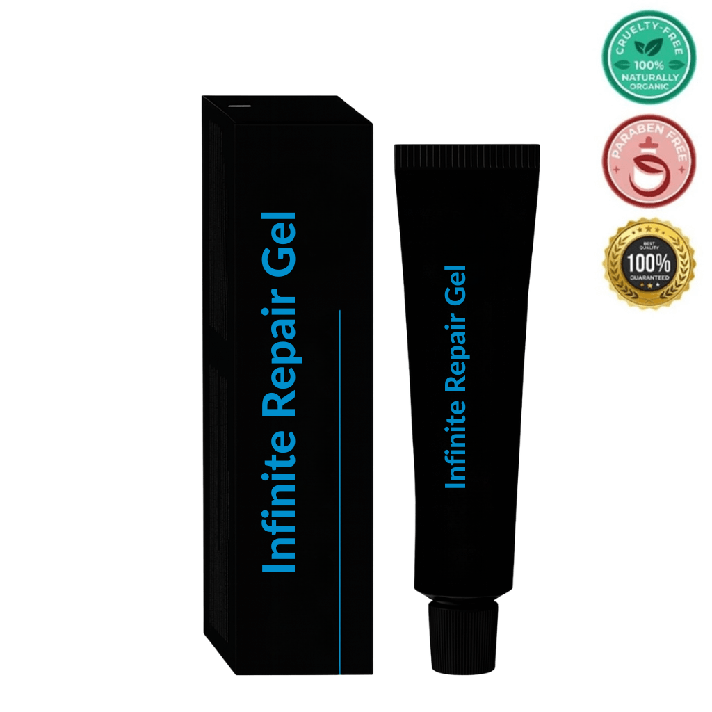 Image of Infinite Repair Gel tube and box showcasing its cruelty-free and natural ingredients.