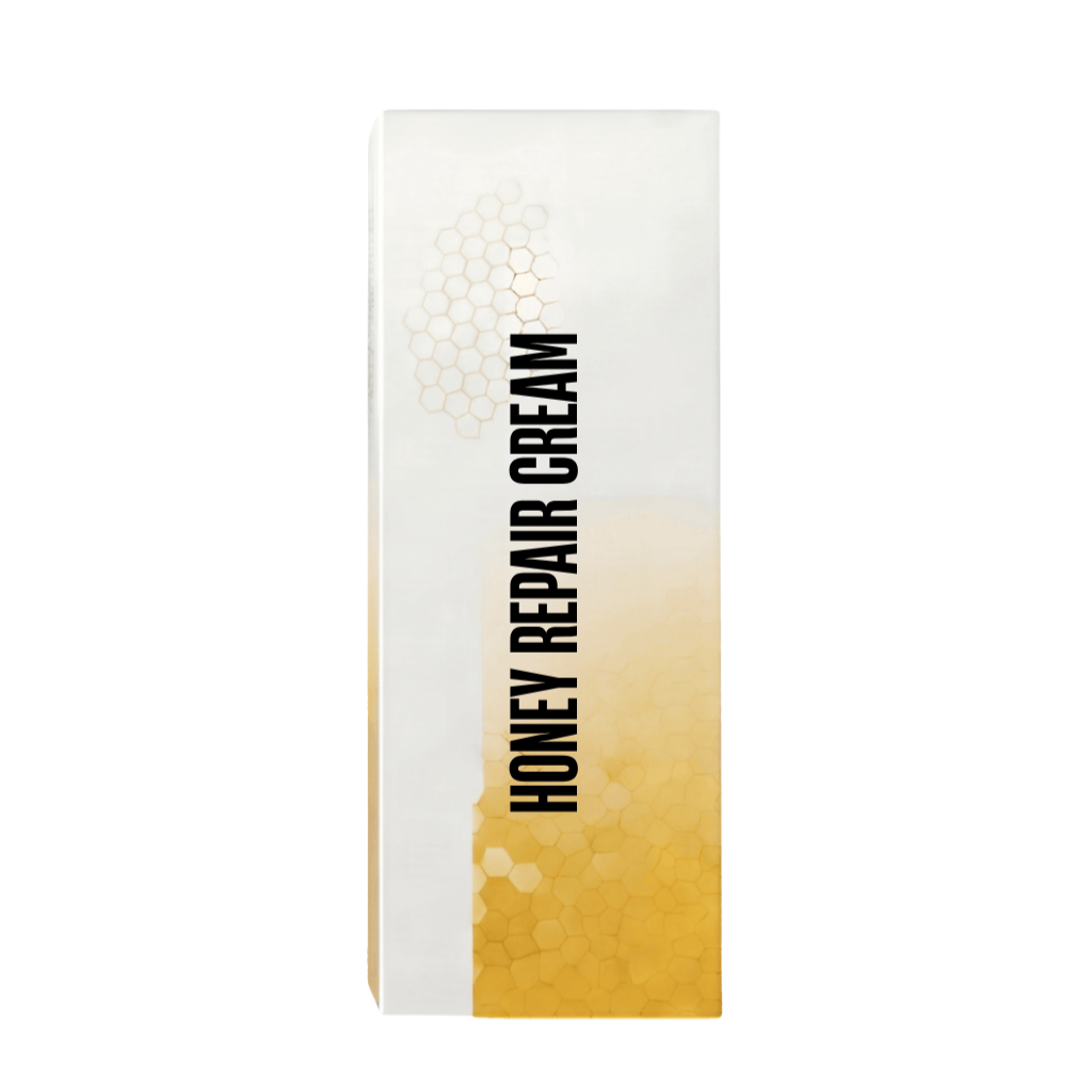 Luxe Honey Repair Cream packaging showcasing its honeycomb design and elegant branding