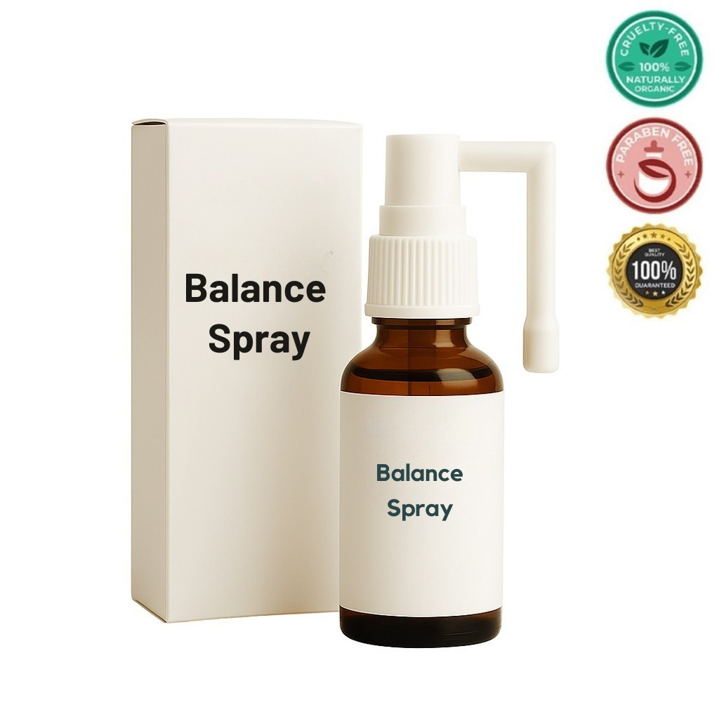 Balance Spray bottle with packaging, showcasing a clean and polished beauty care product.
