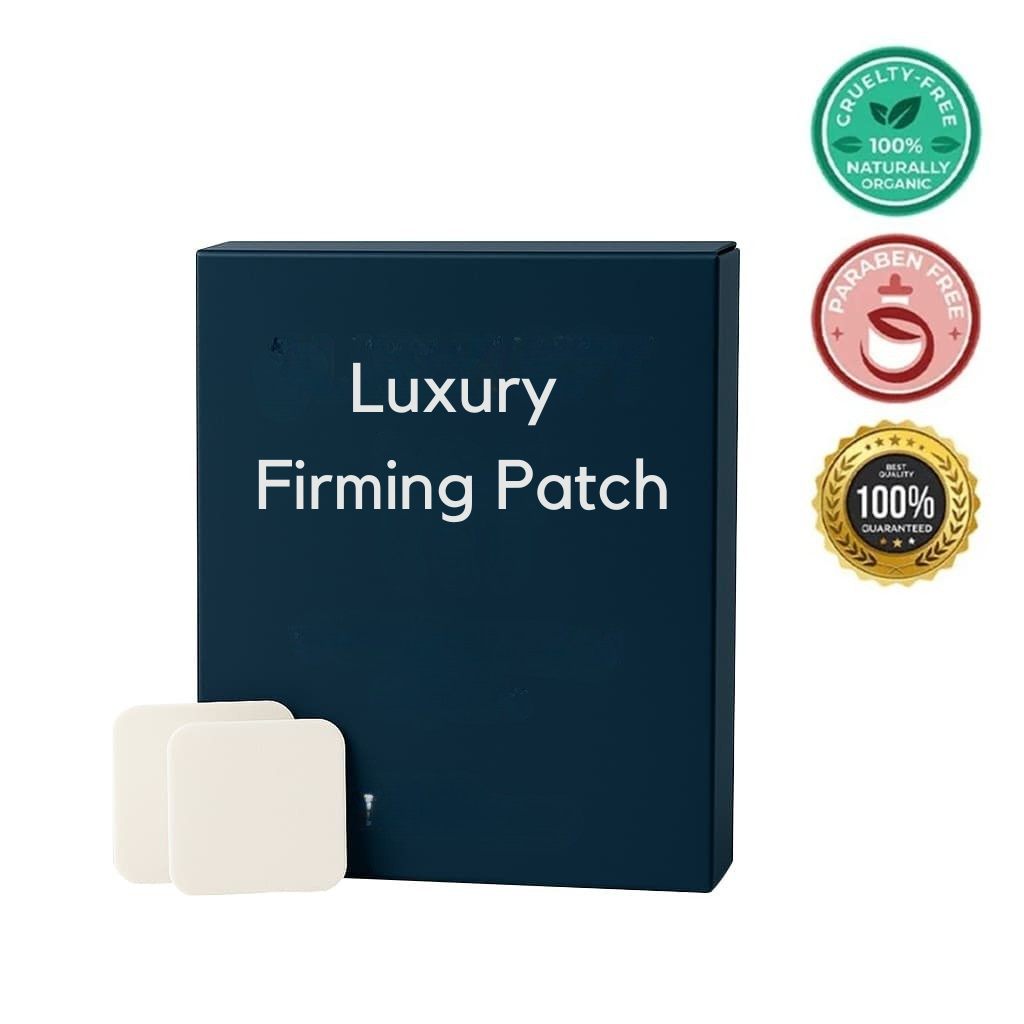 Luxury Firming Patch packaging with certifications for cruelty-free and organic ingredients.