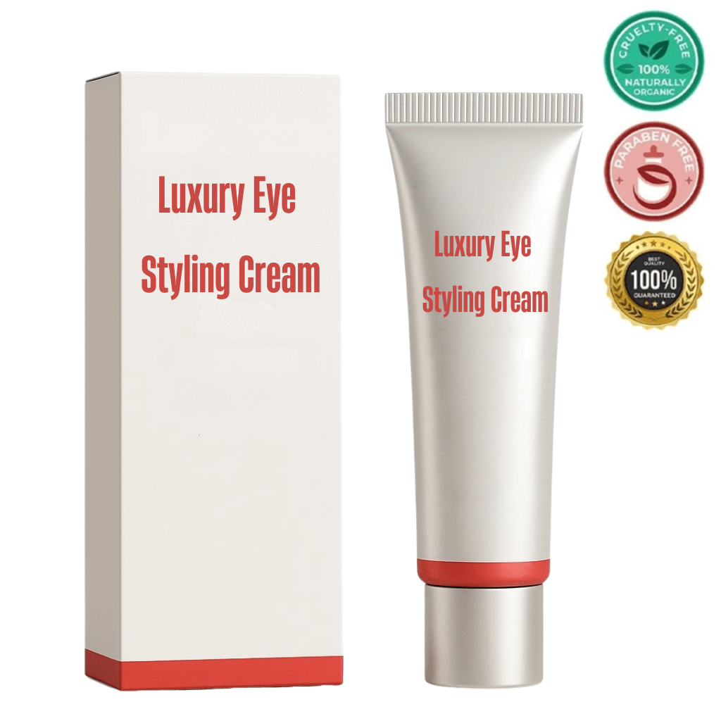 Luxury Eye Styling Cream packaging and tube, highlighting its smoothing formula for rejuvenated skin.