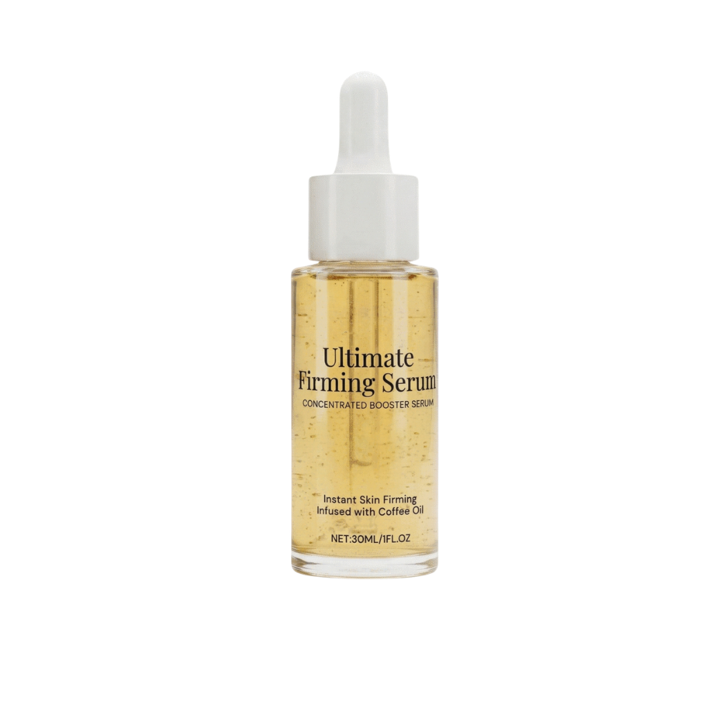 Ultra Firming Serum in a dropper bottle, promoting smoother and more refined skin appearance.