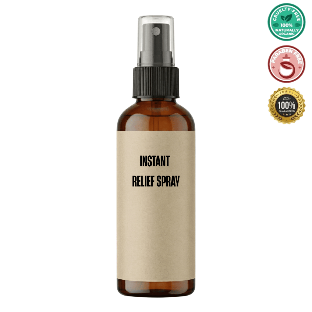 Instant Relief Spray bottle with a spray nozzle, designed for dog fur care and grooming.