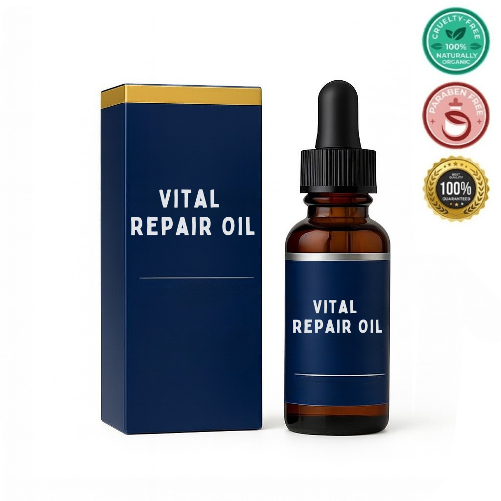 Vital Repair Oil bottle and box showcasing its luxurious skincare benefits.