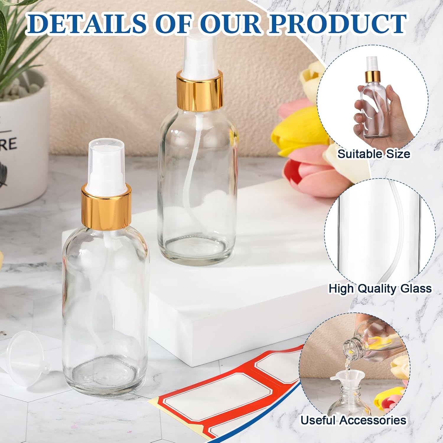 Zentheca – Refillable Fine Mist Spray Bottles showcasing high-quality glass and suitable size for versatile use.