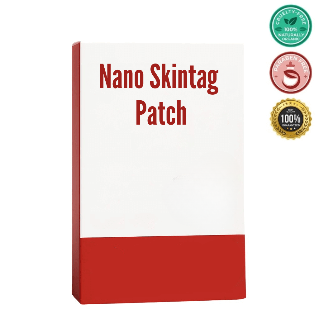 Nano Skintag Patch packaging with cruelty-free and 100% naturally organic certification logos.