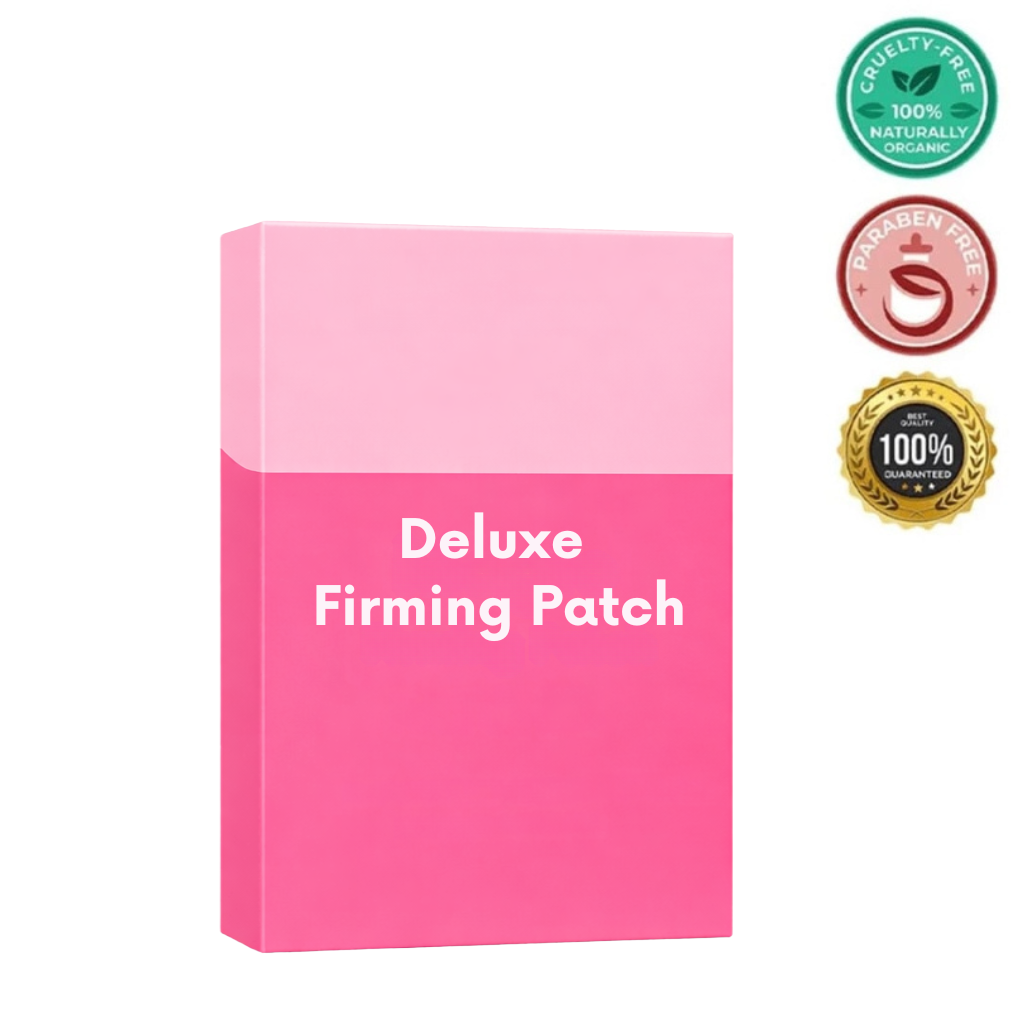 Deluxe Firming Patch box showcasing cruelty-free and organic certifications for skincare.