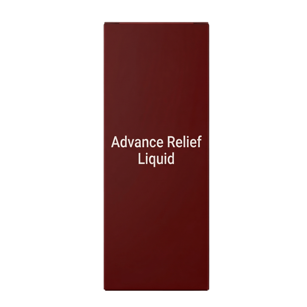 Advance Relief Liquid packaging, a nourishing beauty liquid for refreshed, soft skin.