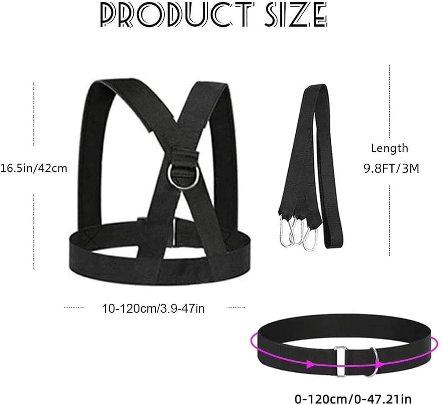 Zentheca FlexTone Trainer product size details including adjustable harness and belt measurements.