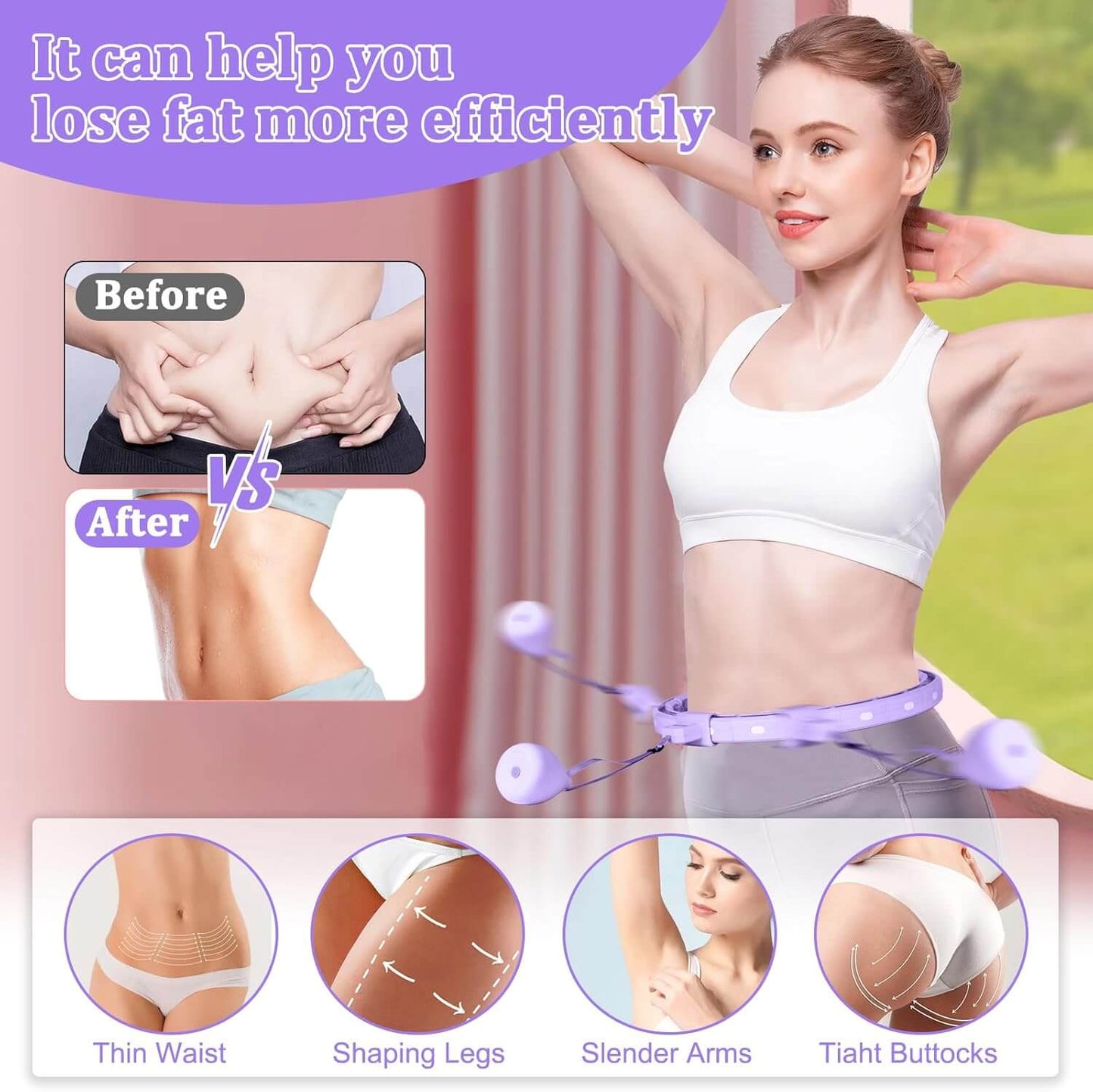 Zentheca CoreGlide Smart Hoop showcases before and after results of effective fat loss and body shaping.