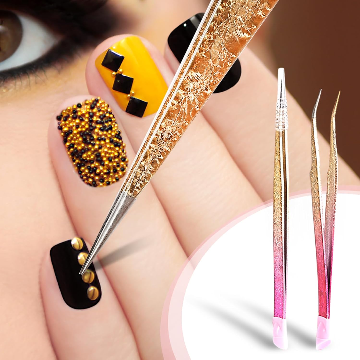 Zentheca – Precision Stainless Steel Tweezers used for detailed beauty work on stylish nail art.