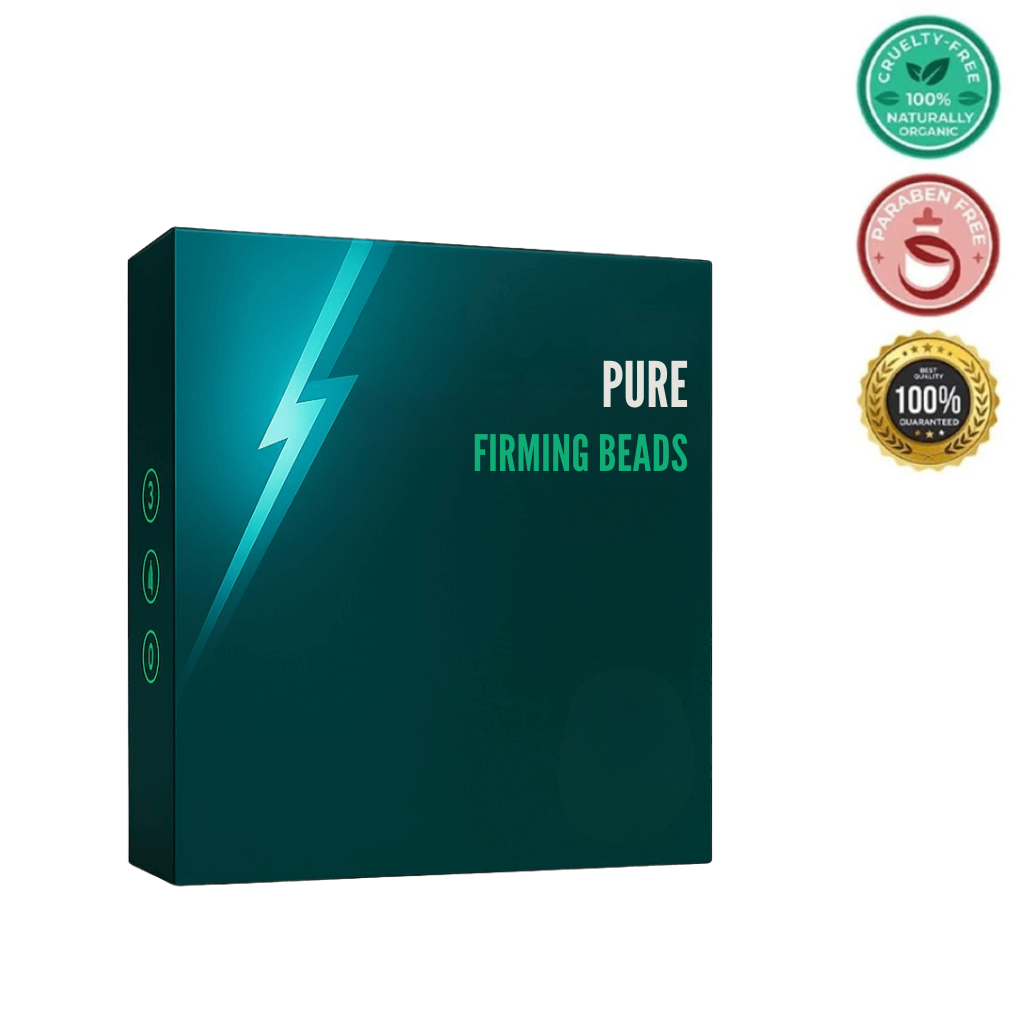 Pure Firming Beads product packaging with cruelty-free and organic certifications.