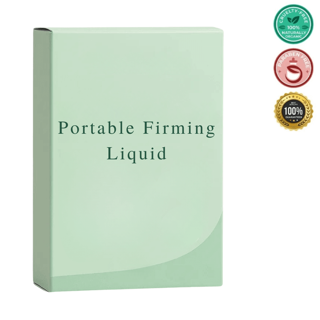 Portable Firming Liquid packaging with cruelty-free and paraben-free certifications.