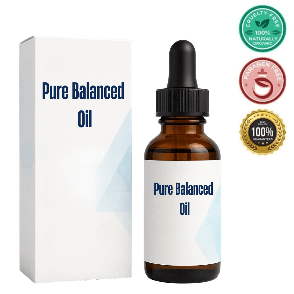 Pure Balanced Oil skincare oil bottle and box for smooth, polished skin appearance.