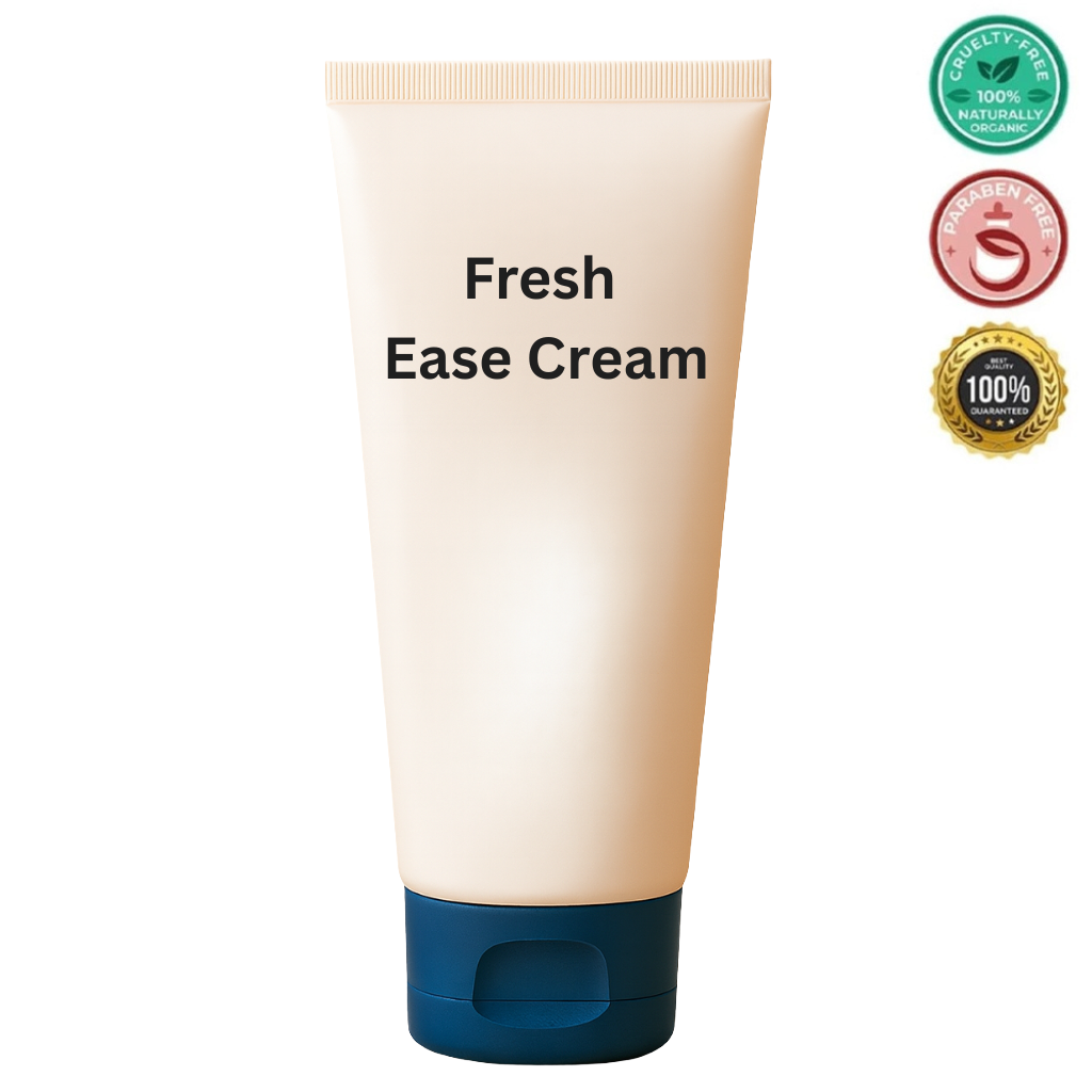 Fresh Ease Cream in a sleek tube, benefits include smooth skin application and refined texture.