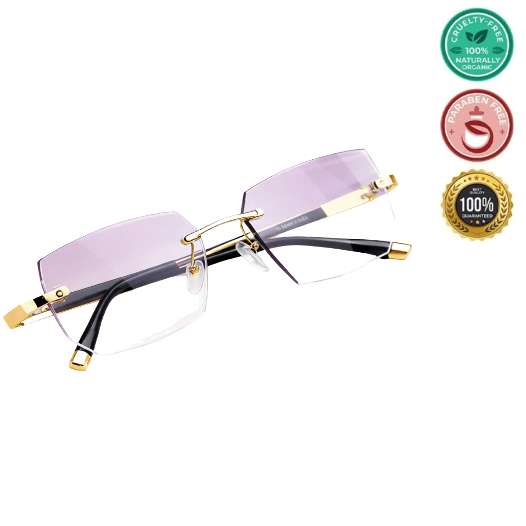 Ultra Restore Glasses with stylish purple lenses and gold accents, perfect for elevating everyday looks.