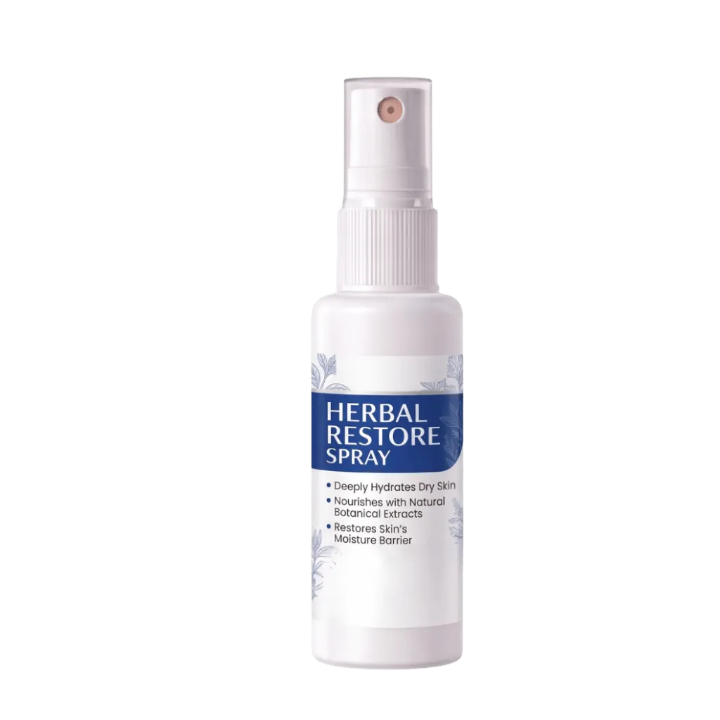 Herbal Restore Spray in a sleek bottle, deeply hydrates and nourishes dry skin with natural botanical extracts.