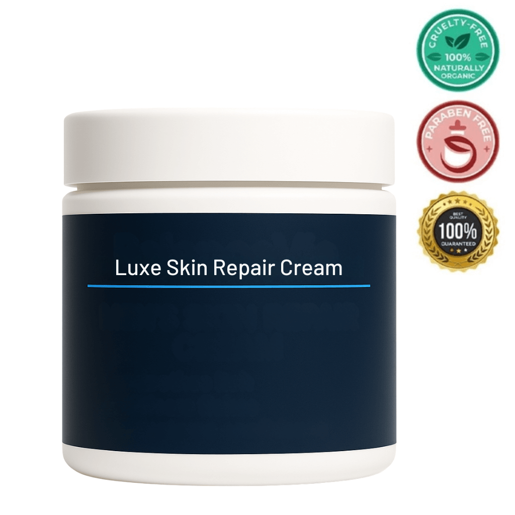 Luxe Skin Repair Cream in a stylish jar, perfect for smoother and refreshed skin with a soft finish.