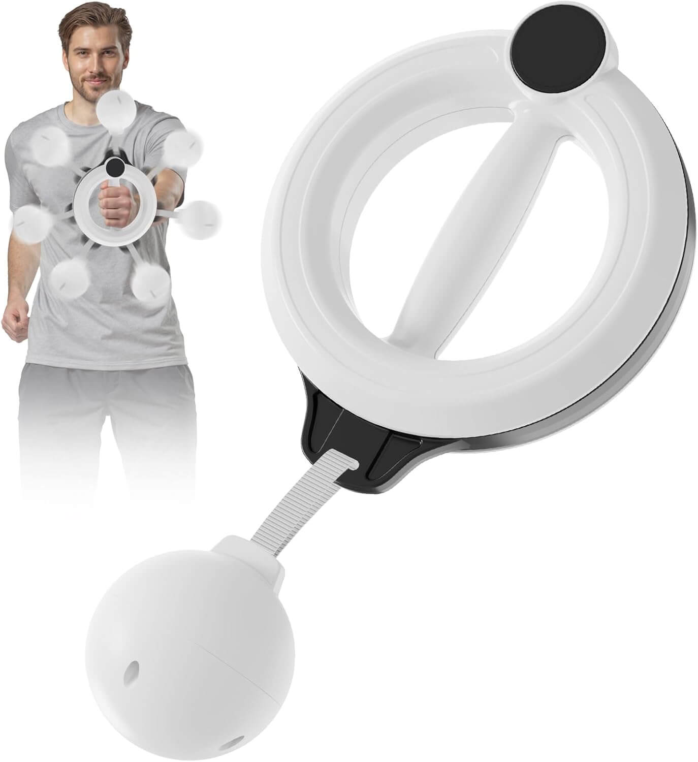 Zentheca PulseCrank™ manual upper-body trainer demonstrating shoulder and arm exercise.