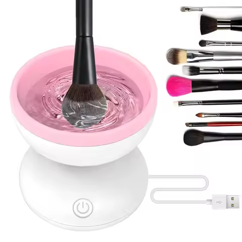 Zentheca Electric Makeup Brush Cleaner with washing bowl and various brushes, perfect for quick and effective cleaning.