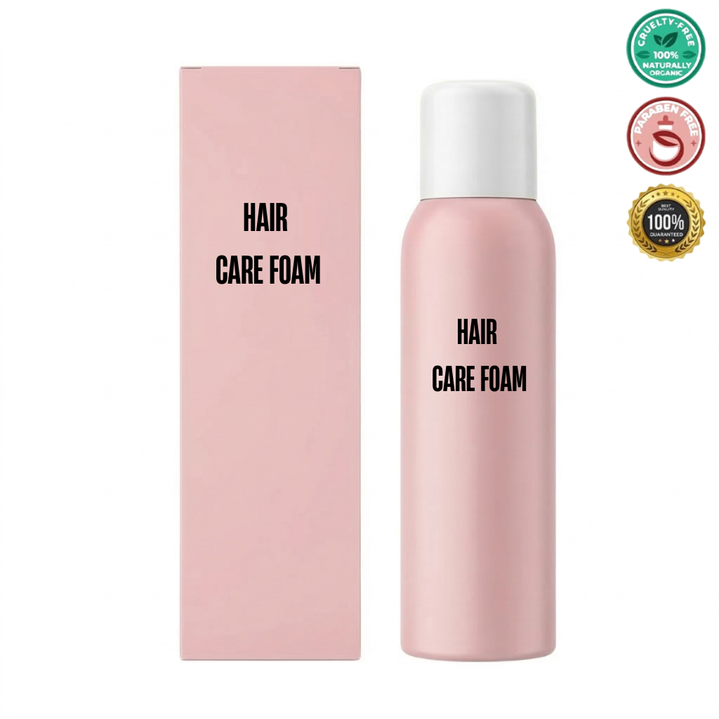 Hair Care Foam bottle and box, lightweight formula for smooth and refreshed skin.