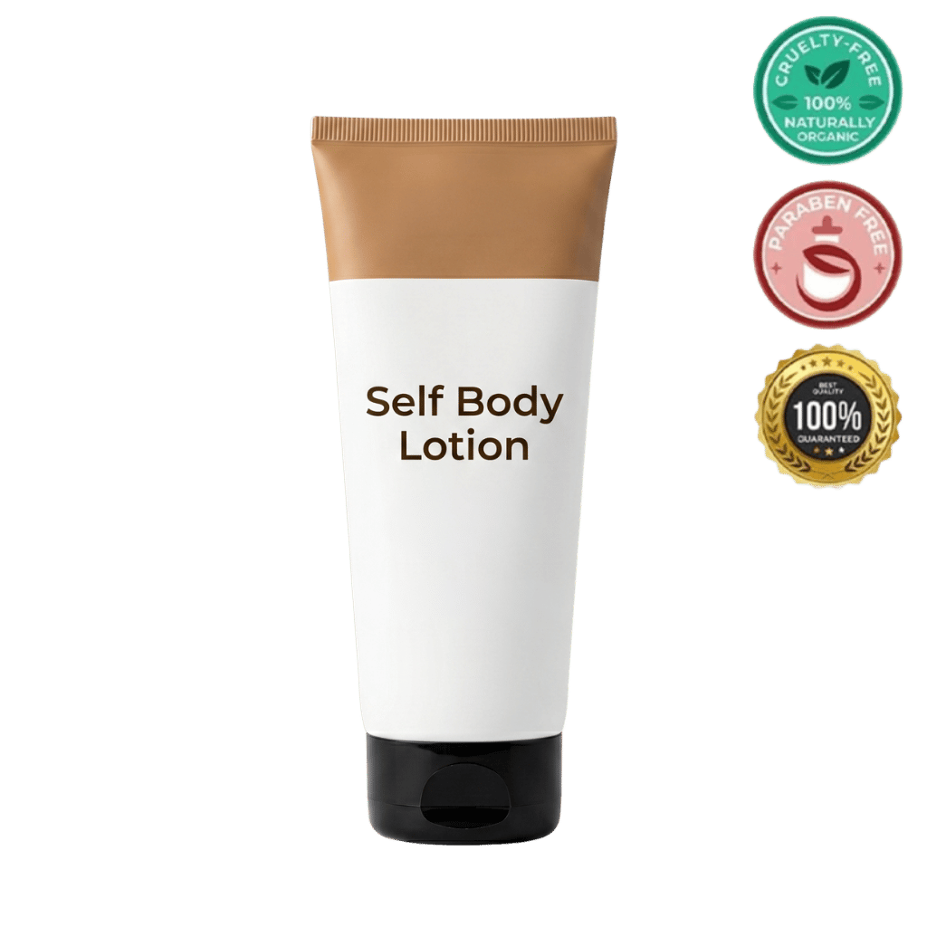 Self Body Lotion tube featuring a sleek design, highlighting its cruelty-free and paraben-free benefits.