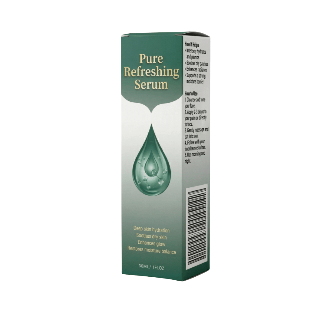 Premium Pure Refreshing Serum packaging showcasing its hydrating and glow-enhancing properties.