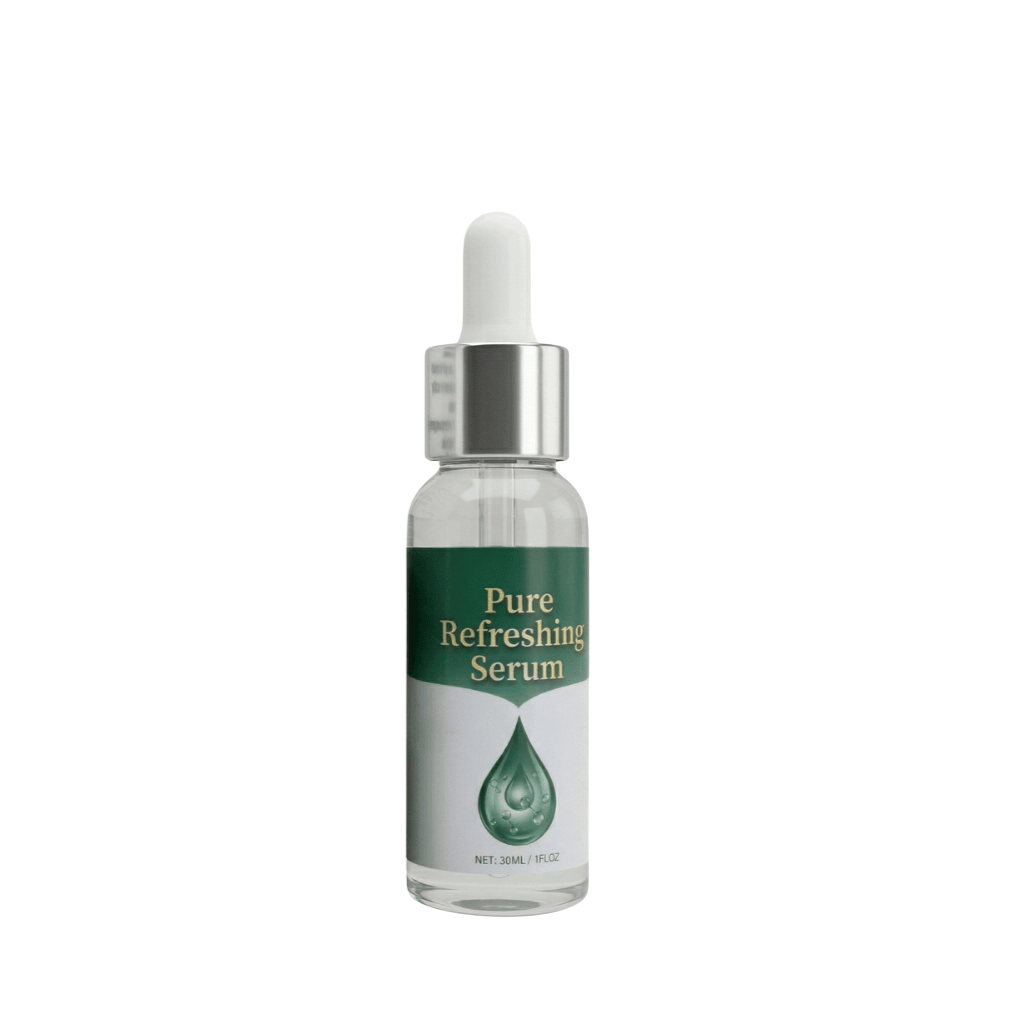 Bottle of Premium Pure Refreshing Serum with dropper for smoother, brighter skin.