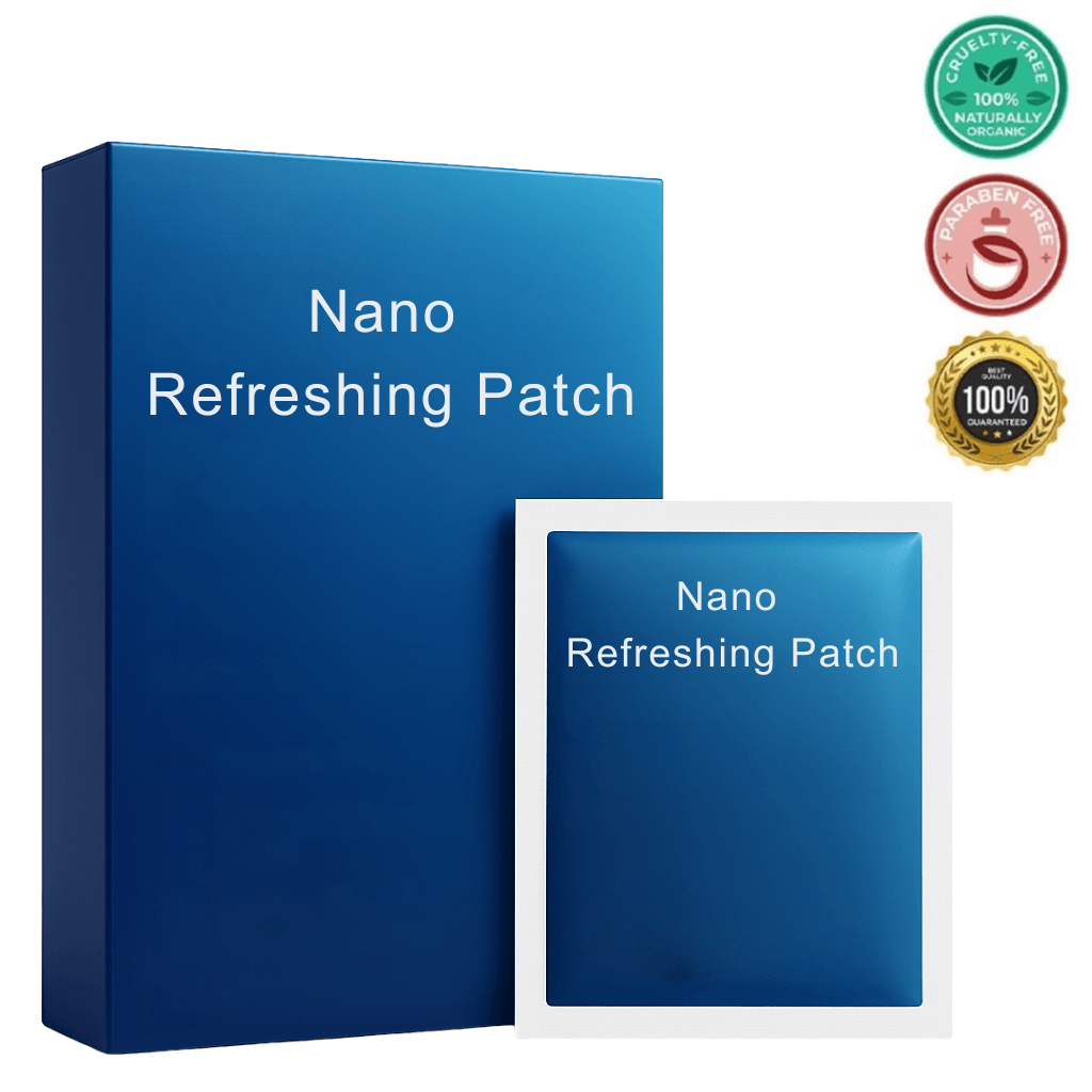 Nano Refreshing Patch packaging and product showcasing skin care enhancement benefits.