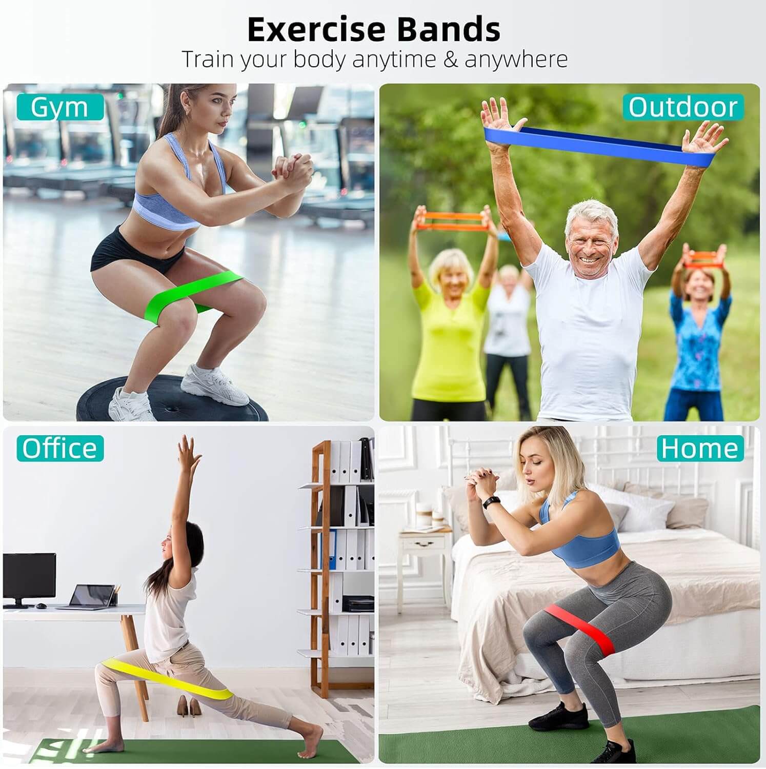 Zentheca SculptBands™ in use at gym, outdoor, office, and home for effective workouts anytime.