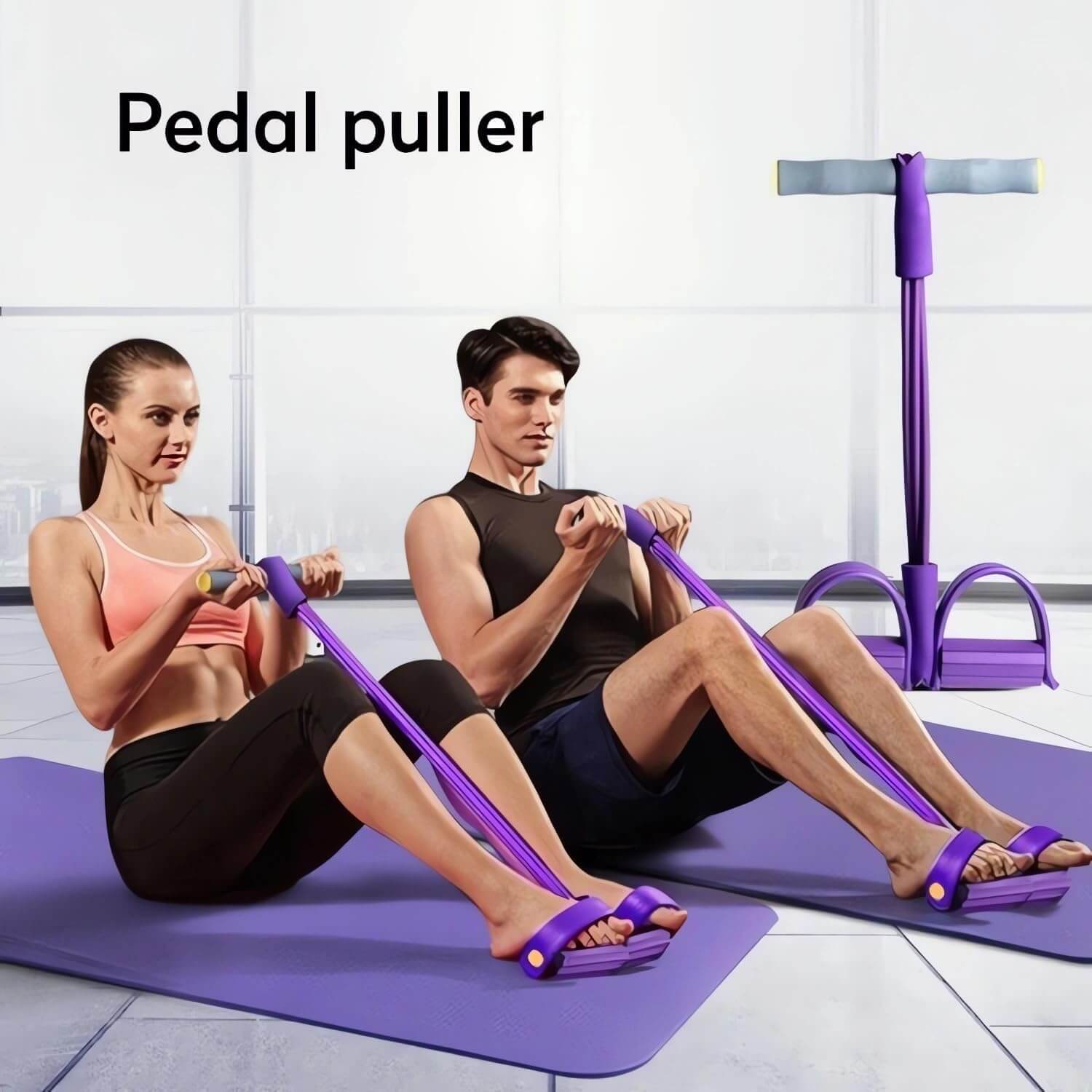 Zentheca FlexBand™ Set featuring a pedal puller for effective full-body workouts by two individuals.