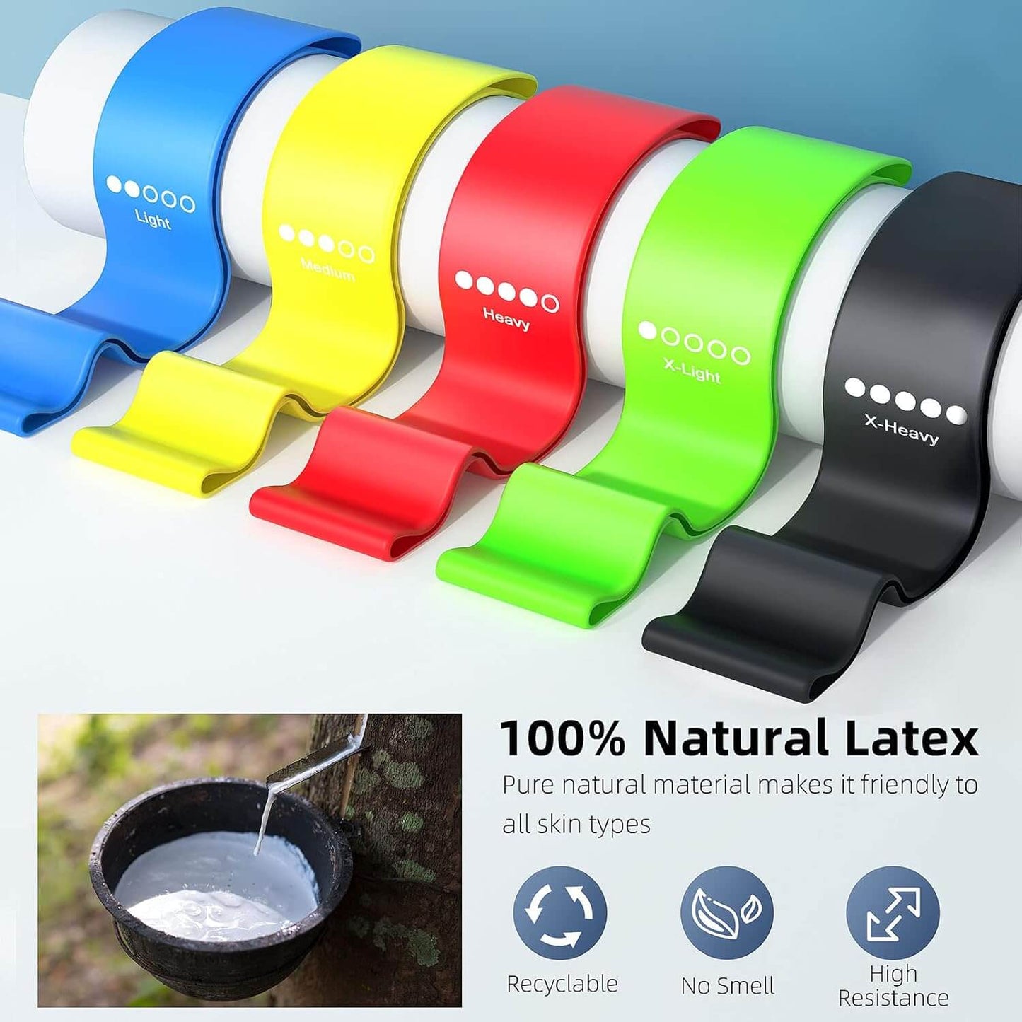 Zentheca SculptBands™ of various resistance levels: Light, Medium, Heavy, X-Light, and X-Heavy in bright colors.