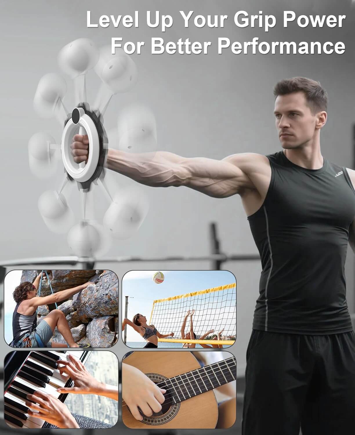 Man using Zentheca PulseCrank™ to improve grip strength and performance for various activities.