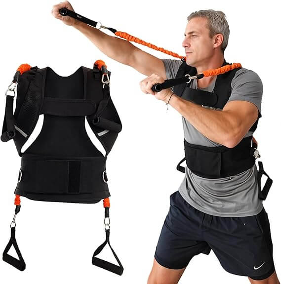 Man using the Zentheca PostureTrainer™ for upper body resistance training and improving posture.