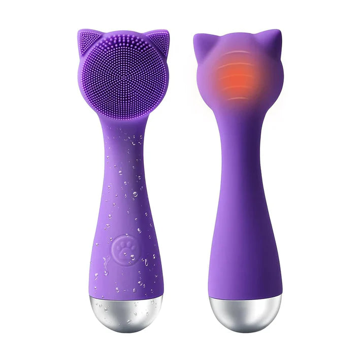 Zentheca – Electric Facial Brush in purple with cat ears design for gentle cleansing and exfoliation.