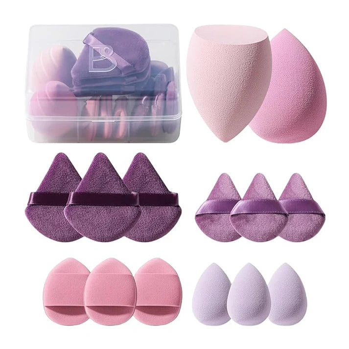 Zentheca – Multi-Angle Makeup Sponge Set featuring various shapes and colors for flawless makeup application.