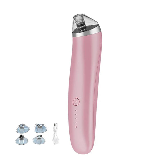 Zentheca – Electric Blackhead Remover device in pink with suction tips and charging cable for deep pore cleansing.