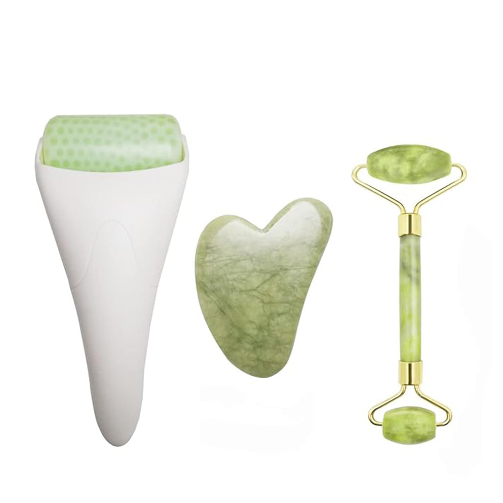 Zentheca – JadeGlow Face & Eye Roller set featuring jade roller and gua sha for rejuvenating skin.