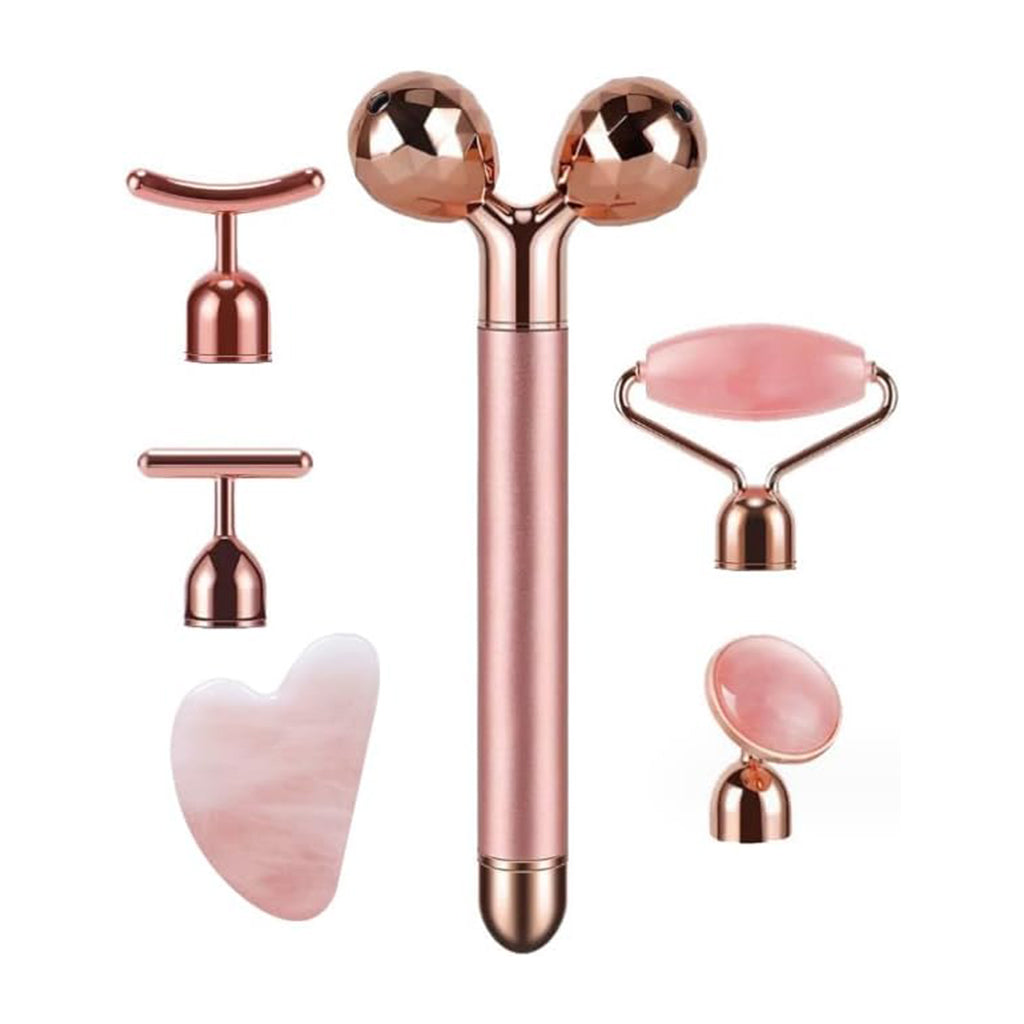 Zentheca – JadeLift Gua Sha Massage Tool set featuring various facial massage tools and a rose gold design.